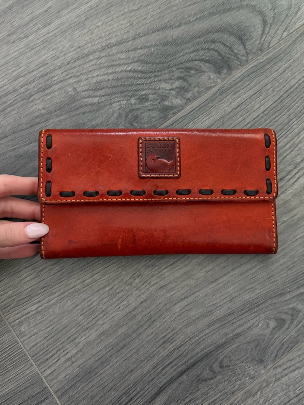 Dooney & Bourke Red Leather Long Wallet with Stitch Accent